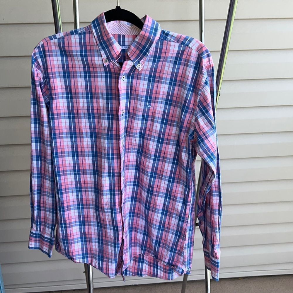 Southern Tide Button Down Long Sleeve Pink Blue Plaid Shirt Preppy sz S Small